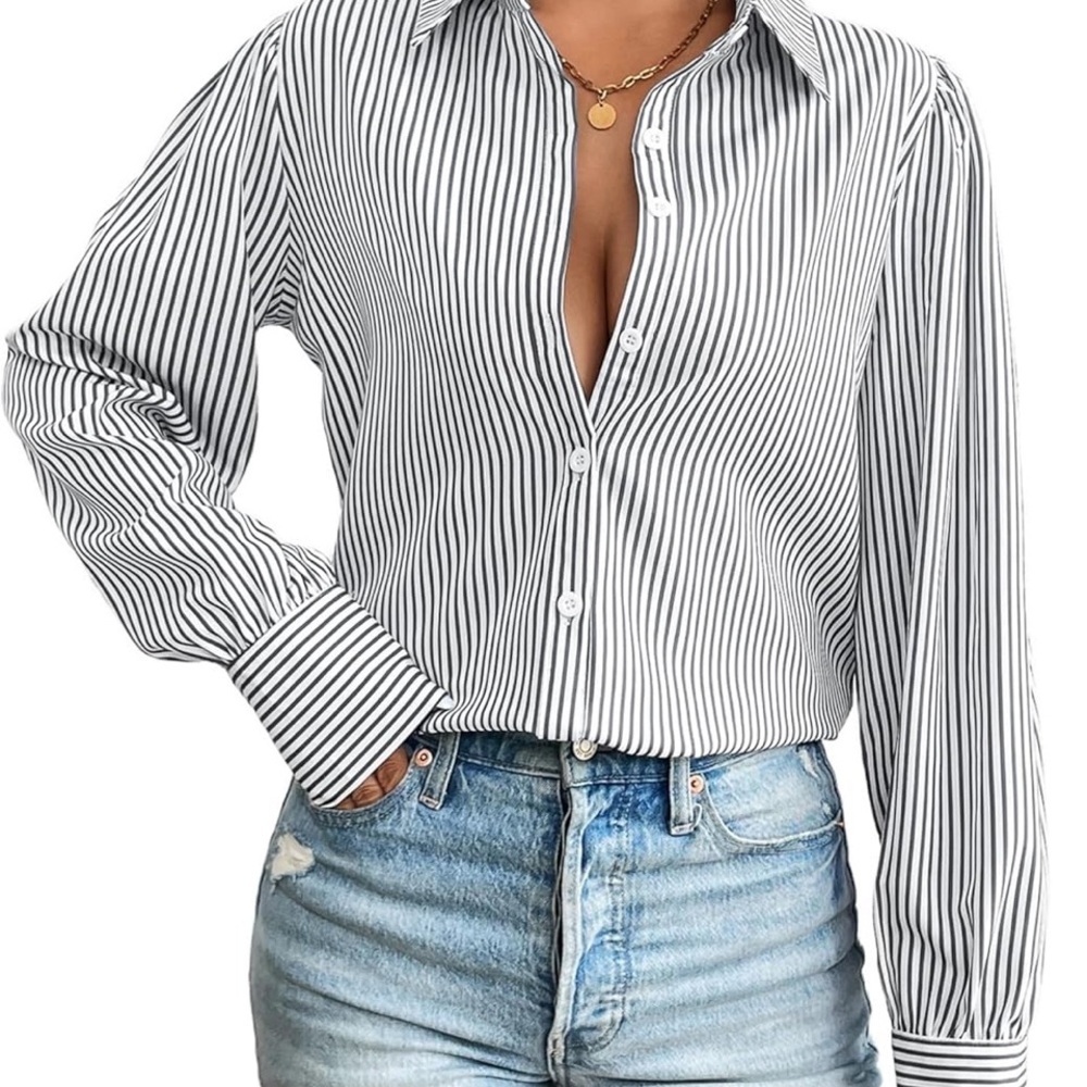 NWT Striped Button-Up Blouse
